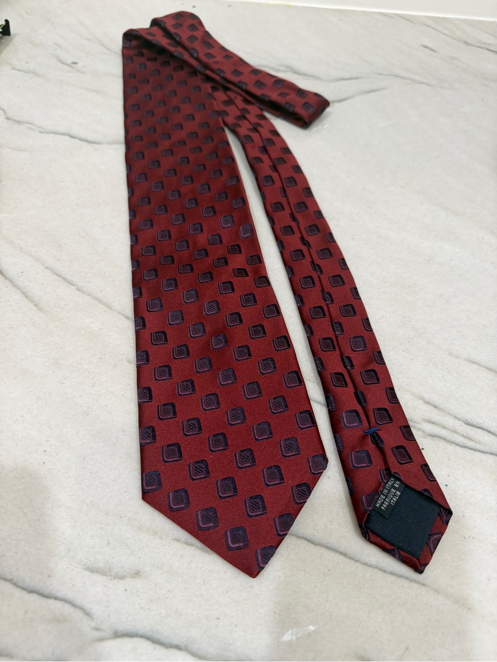 Canali Men's Burgundy Geometric Silk Tie NWT Made in Italy - Picture 8 of 10